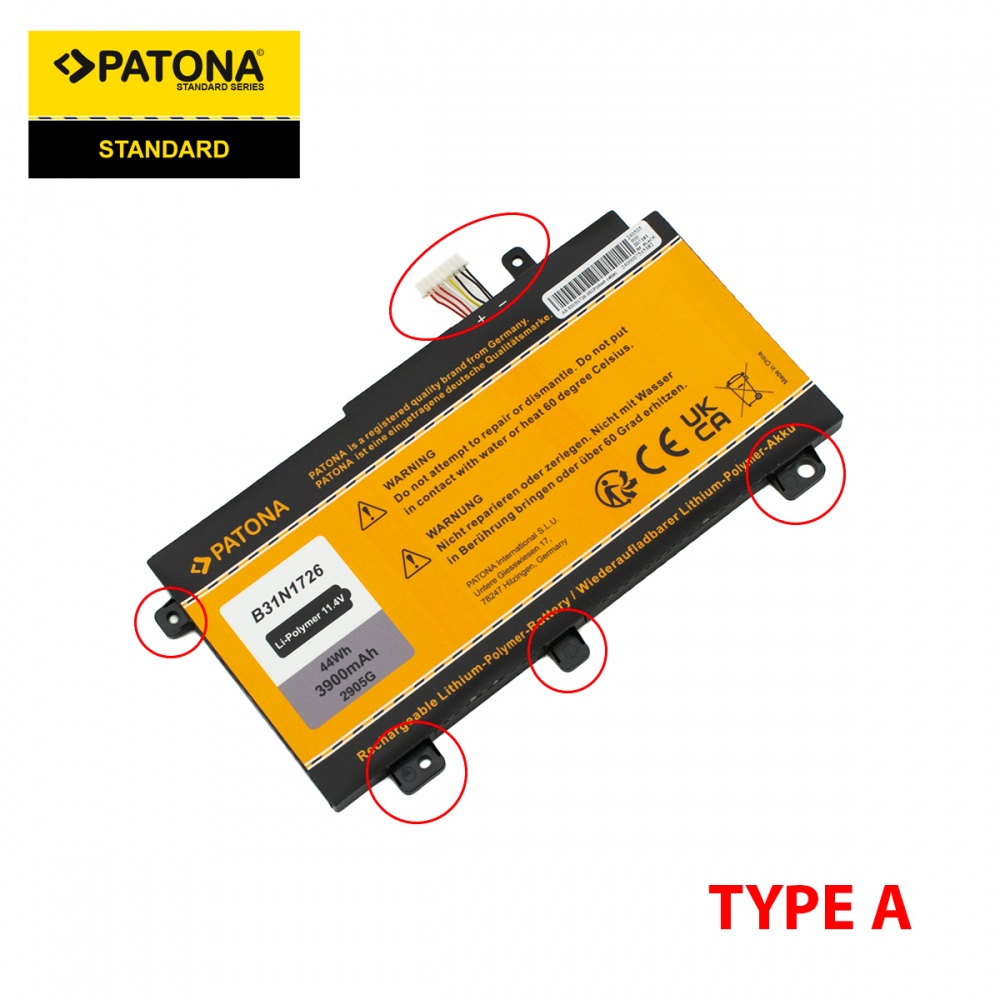 Батерия за лаптоп PATONA Asus FX504 Serie FX505 Serie 11.4V 3900mAh 3 Cells